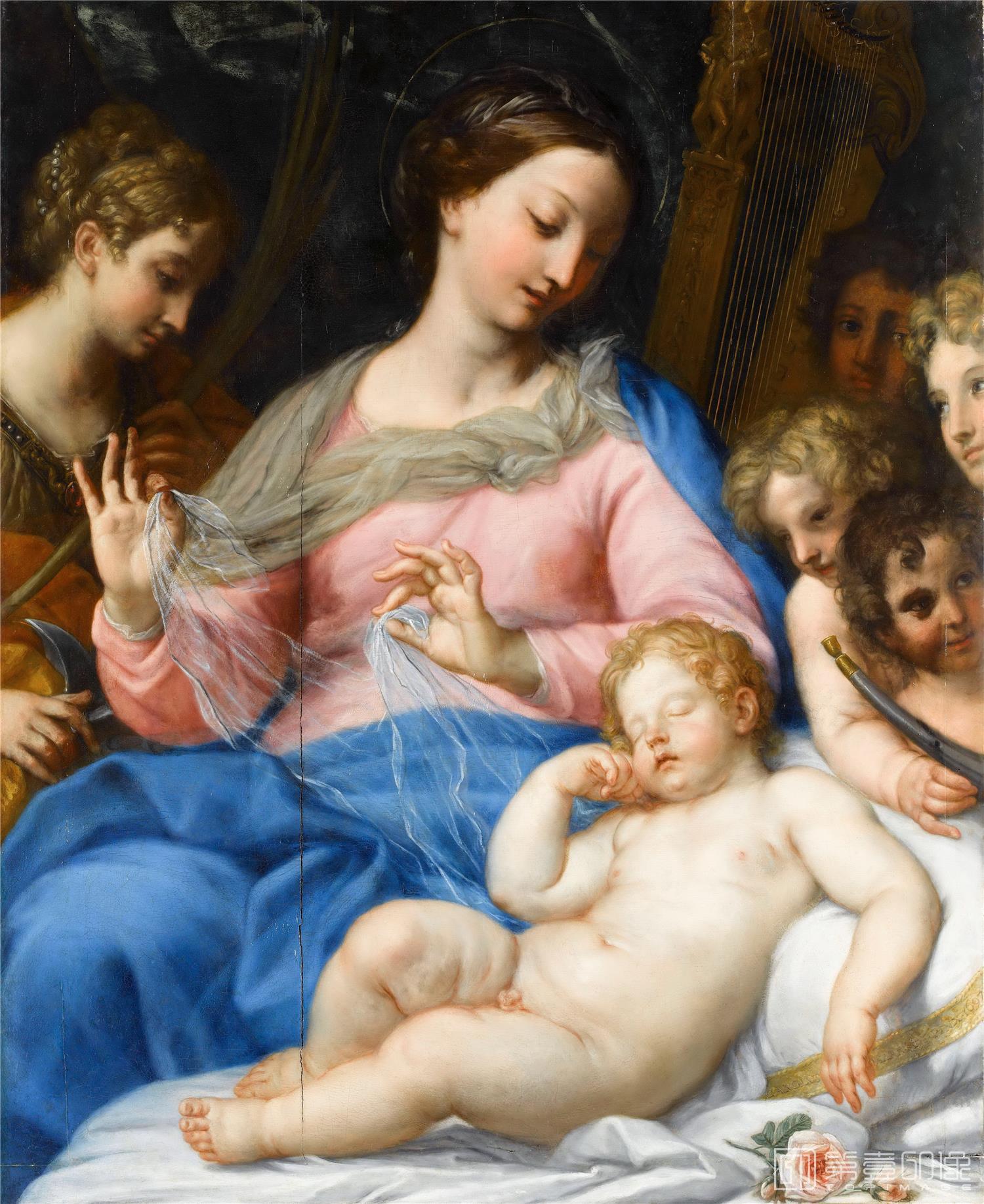 油画-卢浮宫-Carlo MarattiThe sleep of the infant Jesus with musician angels-0307